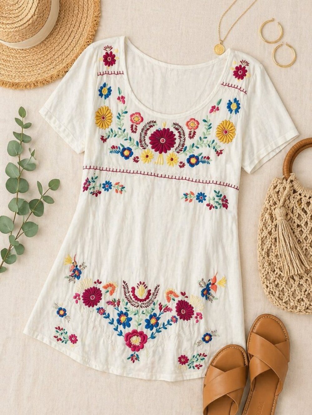 Johnny Was JW Los Angeles Embroidered Tunic Dress M